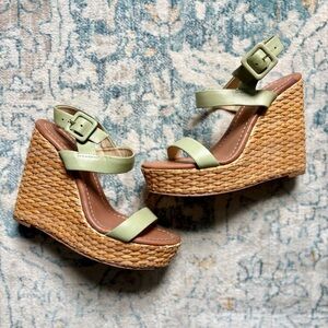 Kate Spade Dance Sea-foam Green Platform Basketweave Wedge Sandal Spring Sz 5.5